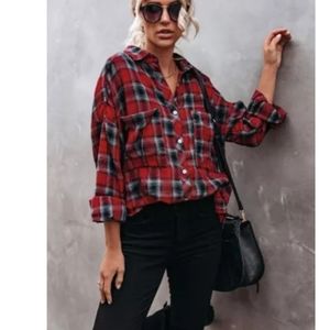 ❣New boutique cotton blend plaid shirt